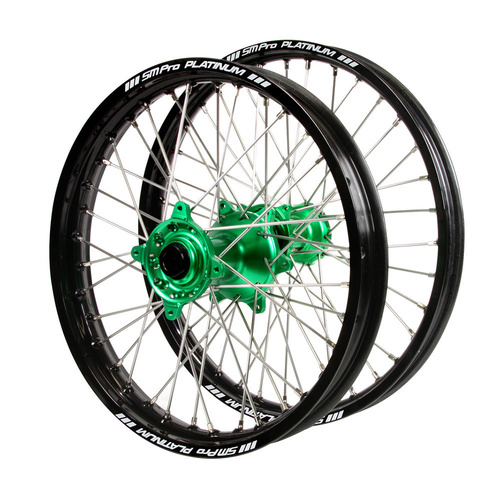 Kawasaki Haan Green Hubs / SM Pro Platinum Black Rims Wheel Set