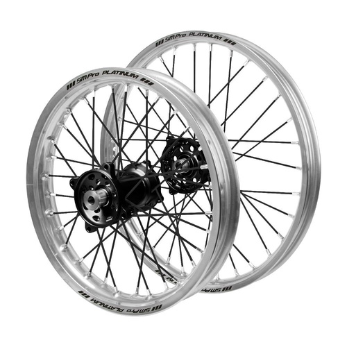 KTM Haan Black Hubs / SM Pro Platinum Junior Silver Rims / Black Spokes Wheel Set