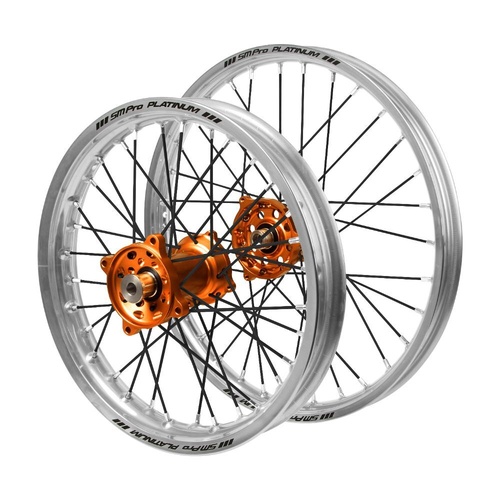 Gas Gas Haan Orange Hubs / SM Pro Platinum Junior Silver Rims / Black Spokes Wheel Set