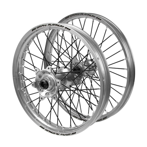 KTM Haan Silver Hubs / SM Pro Platinum Silver Rims / Black Spokes Wheel Set