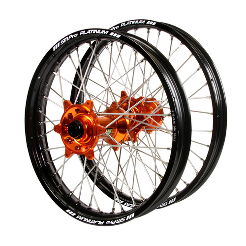 Husqvarna Haan Orange Hubs / SM Pro Platinum Black Rims Wheel Set