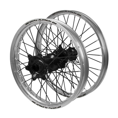 Husaberg Haan Black Hubs / SM Pro Platinum Silver Rims / Black Spokes Wheel Set