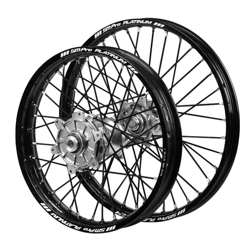 Gas Gas Haan Cush Drive Silver Hubs / SM Pro Platinum Black Rims / Black Spokes Wheel Set