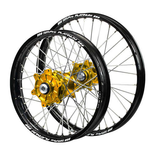 Gas Gas Haan Cush Drive Gold Hubs / SM Pro Platinum Black Rims Wheel Set