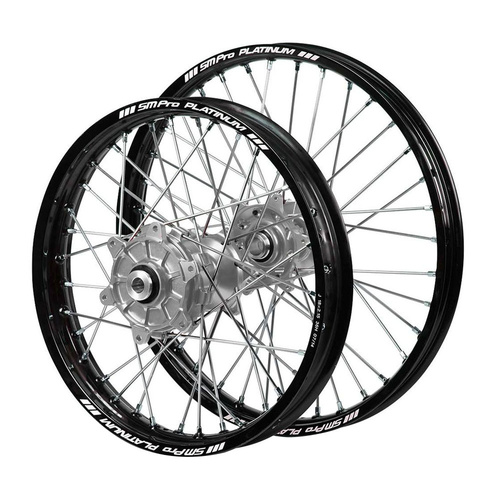 Gas Gas Haan Cush Drive Silver Hubs / SM Pro Platinum Black Rims Wheel Set