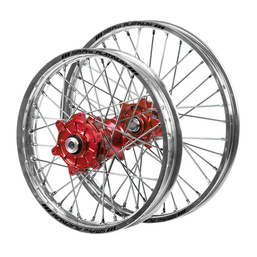 Gas Gas Haan Cush Drive Red Hubs / SM Pro Platinum Silver Rims Wheel Set