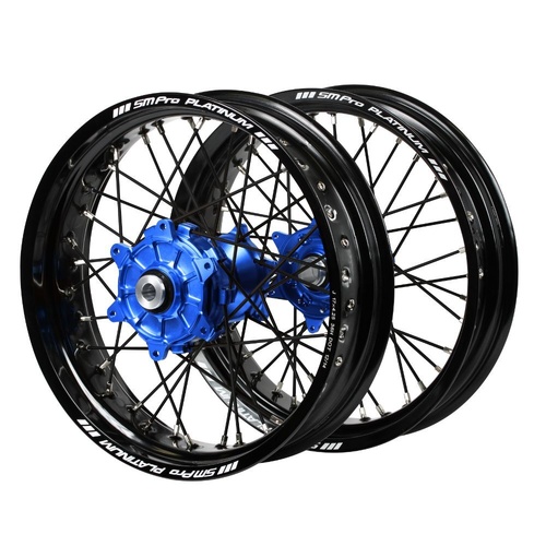 Husaberg Haan Cush Drive Blue Hubs / SM Pro Platinum Black Rims Supermotard / Black Spokes Wheel Set