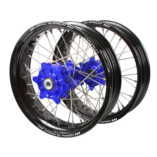 Husqvarna Haan Cush Drive Blue Hubs / SM Pro Platinum Black Rims Supermotard Wheel Set