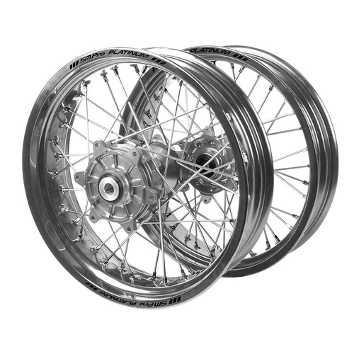 Gas Gas Haan Cush Drive Silver Hubs / SM Pro Platinum Silver Rims Supermotard Wheel Set
