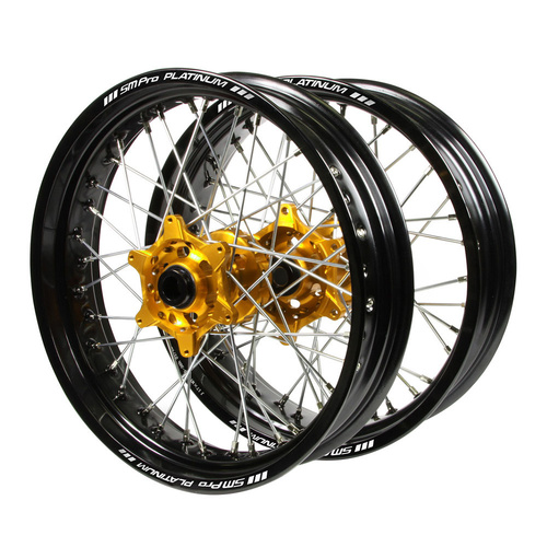 Gas Gas Haan Gold Hubs / SM Pro Platinum Black Rims Supermotard Wheel Set