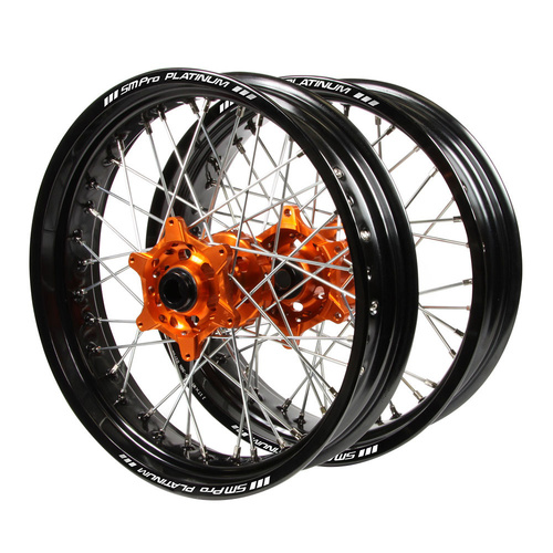 Gas Gas Haan Orange Hubs / SM Pro Platinum Black Rims Supermotard Wheel Set
