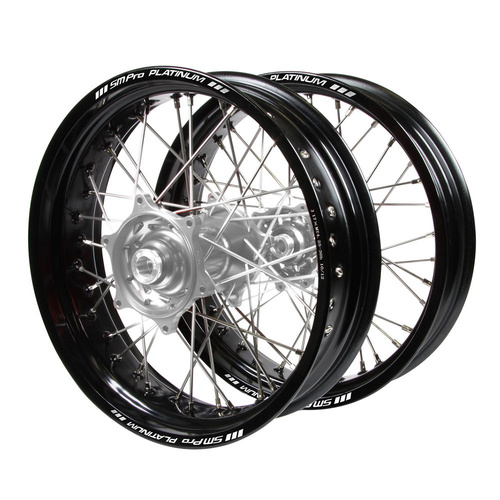 Gas Gas Haan Silver Hubs / SM Pro Platinum Black Rims Supermotard Wheel Set