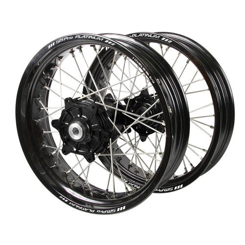 Husqvarna Haan Cush Drive Black Hubs / SM Pro Platinum Black Rims Supermotard Wheel Set
