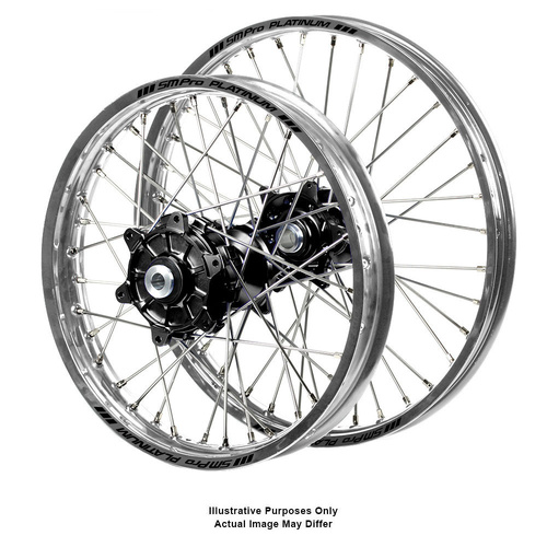 Suzuki Adventure Haan Black Hubs / SM Pro Platinum Silver Rims Wheel Set