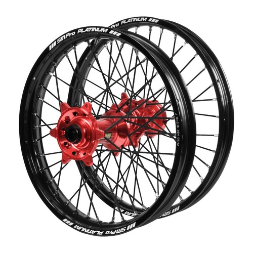Yamaha Haan Red Hubs / SM Pro Platinum Black Rims / Black Spokes Wheel Set