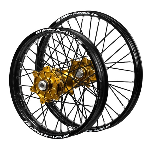 Fantic Haan Cush Drive Gold Hubs / SM Pro Platinum Black Rims / Black Spokes Wheel Set