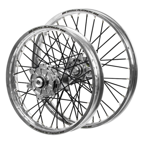 Fantic Haan Cush Drive Silver Hubs / SM Pro Platinum Silver Rims / Black Spokes Wheel Set