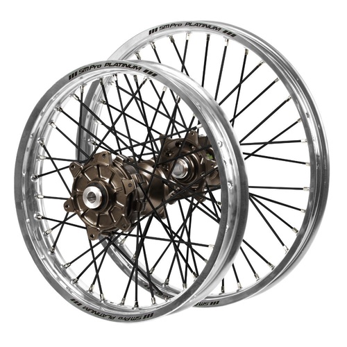 Yamaha Haan Cush Drive Magnesium Hubs / SM Pro Platinum Silver Rims / Black Spokes Wheel Set
