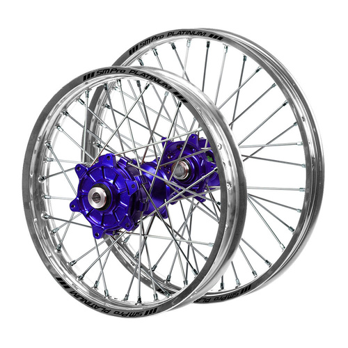 Fantic Haan Cush Drive Blue Hubs / SM Pro Platinum Silver Rims Wheel Set