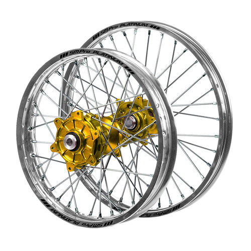 Fantic Haan Cush Drive Gold Hubs / SM Pro Platinum Silver Rims Wheel Set