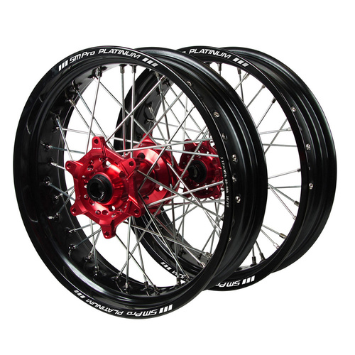 Gas Gas Haan Red Hubs / SM Pro Platinum Black Rims Supermotard Wheel Set
