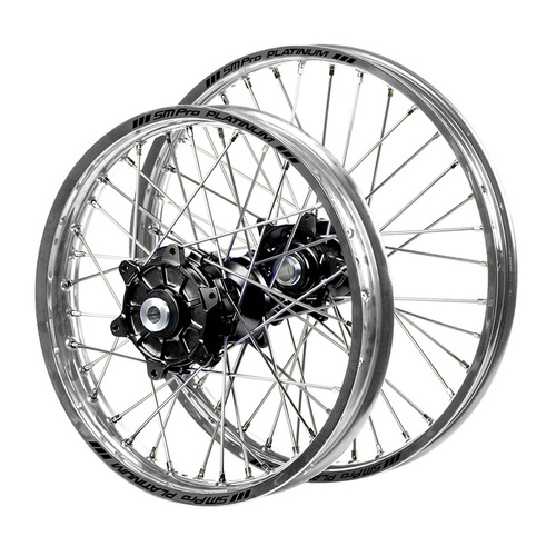 Gas Gas Haan Cush Drive Black Hubs / SM Pro Platinum Silver Rims Wheel Set