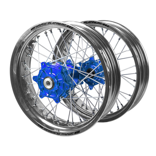Husaberg Haan Cush Drive Blue Hubs / SM Pro Platinum Silver Rims Supermotard Wheel Set