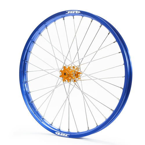 JTR Speedway Blue Rims / Orange Hubs Front Wheel