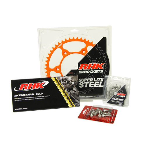 RHK Gas Gas Gold MX Chain & Orange Super Lite Steel Sprocket Kit