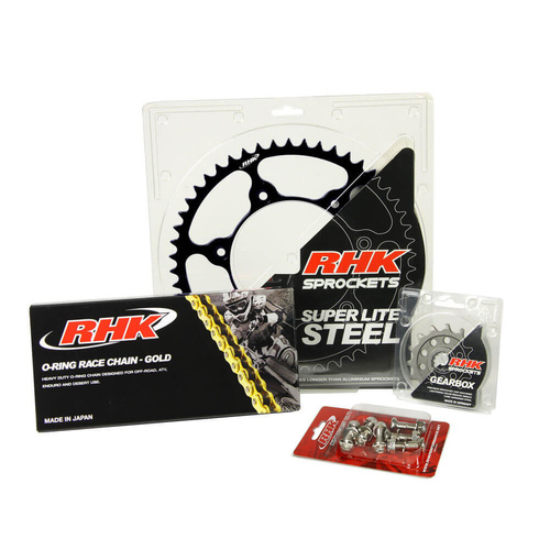 RHK Husaberg Gold O-Ring Chain & Black Super Lite Steel Sprocket Kit