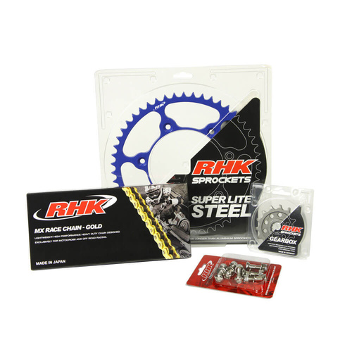 RHK Yamaha Gold MX Chain & Blue Super Lite Steel Sprocket Kit