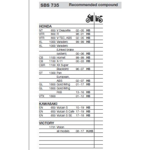 SBS 735HS FRONT PADS | SINTER STREET