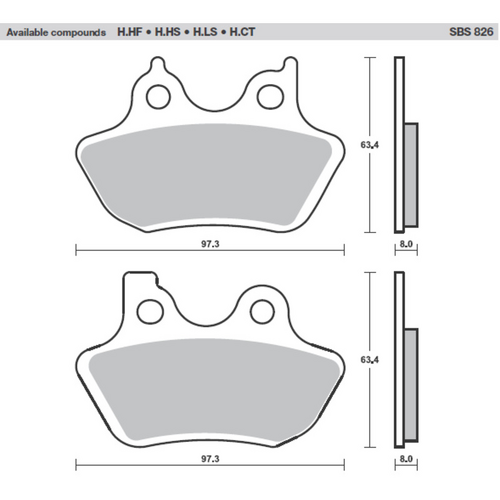 SBS 826H.CT FRONT/REAR PADS | CARBON STREET AMERICAN V-TWIN