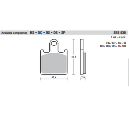 SBS 838DC FRONT PADS | DUAL CARBON RACE (RACE USE ONLY)