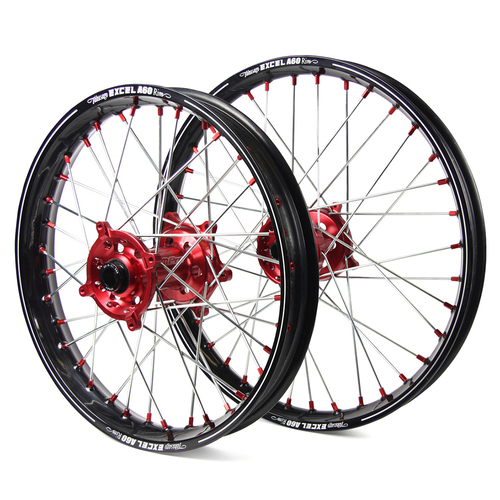 Honda SM Pro / Excel A60 SNR MX Black Rim / Red Hub / Red Nipples Wheel Set CRF 250 R 2002-2013 (21*1.60 / 18*2.15)