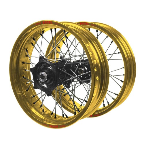 Husqvarna SM Pro Black Hubs / Excel Gold Rims / Black Nipples Dirt Track Wheel Set