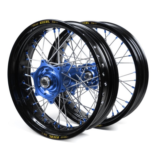 Husqvarna SM Pro Blue Hubs / Excel Black Rims / Blue Nipples Dirt Track Wheel Set