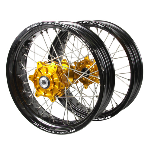 Suzuki SM Pro Cush Drive Gold Hubs / SM Pro Platinum Black Rims Supermotard Wheel Set