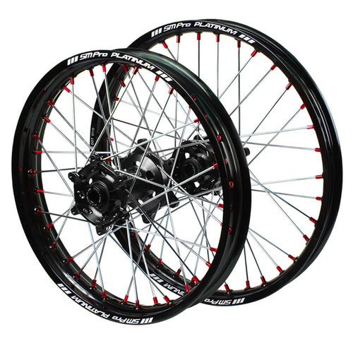 Honda SM Pro Black Hubs / SM Pro Platinum Black Rims / Red Nipples Wheel Set