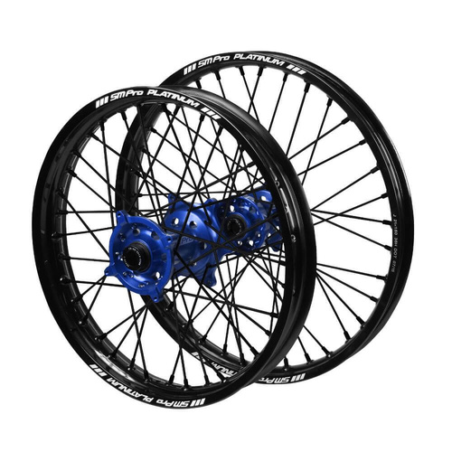 Gas Gas SM Pro Blue Hubs / SM Pro Platinum Black Rims / Black Nipples / Black Spokes Wheel Set