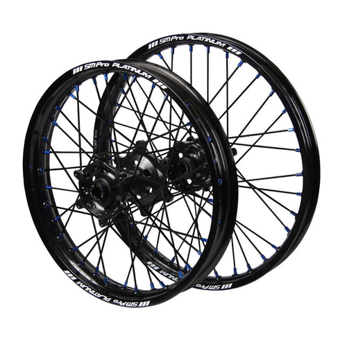 Gas Gas SM Pro Black Hubs / SM Pro Platinum Black Rims / Blue Nipples / Black Spokes Wheel Set