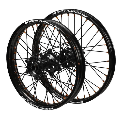 KTM SM Pro Black Hubs / SM Pro Platinum Black Rims / Orange Nipples / Black Spokes Wheel Set