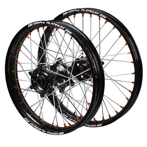 Husqvarna SM Pro Black Hubs / SM Pro Platinum Black Rims / Orange Nipples Wheel Set