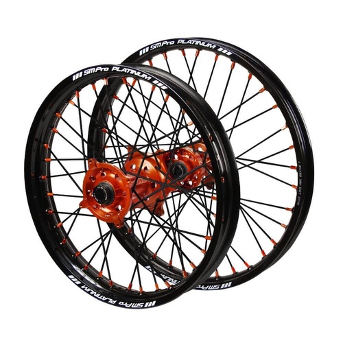 Husaberg SM Pro Orange Hubs / SM Pro Platinum Black Rims / Orange Nipples / Black Spokes Wheel Set