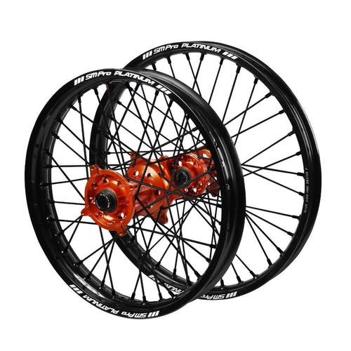 KTM SM Pro Orange Hubs / SM Pro Platinum Black Rims / Black Nipples / Black Spokes Wheel Set