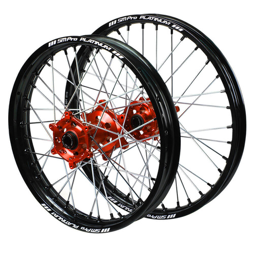 Husqvarna SM Pro Orange Hubs / SM Pro Platinum Black Rims / Black Nipples Wheel Set