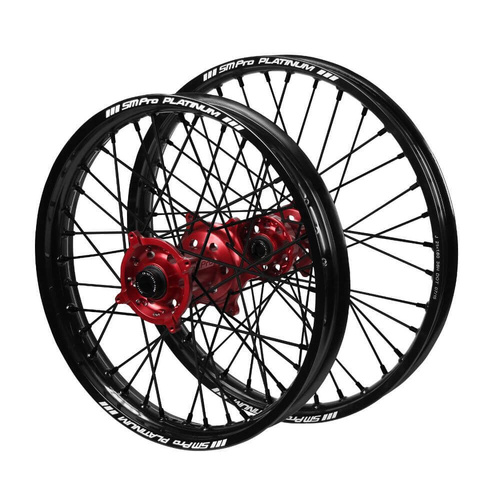 Gas Gas SM Pro Red Hubs / SM Pro Platinum Black Rims / Black Nipples / Black Spokes Wheel Set
