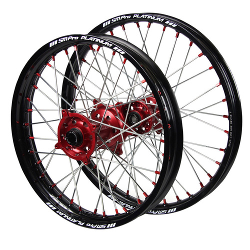 Husaberg SM Pro Red Hubs / SM Pro Platinum Black Rims / Red Nipples Wheel Set