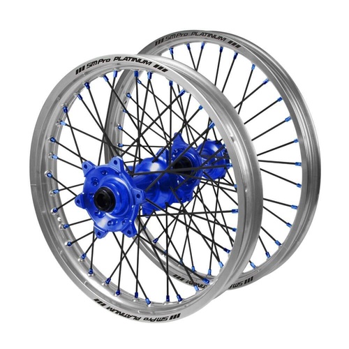Gas Gas SM Pro Blue Hubs / SM Pro Platinum Silver Rims / Blue Nipples / Black Spokes Wheel Set