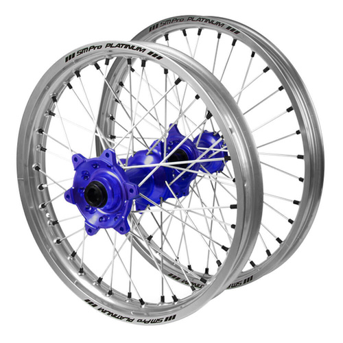 Husaberg SM Pro Blue Hubs / SM Pro Platinum Silver Rims / Black Nipples Wheel Set